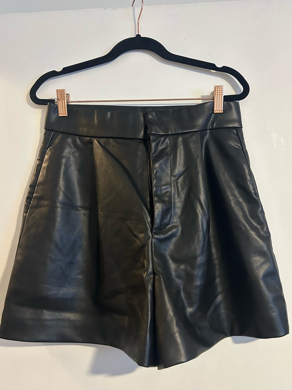 Zara Black Faux Leather Skirt with Pleat Detail